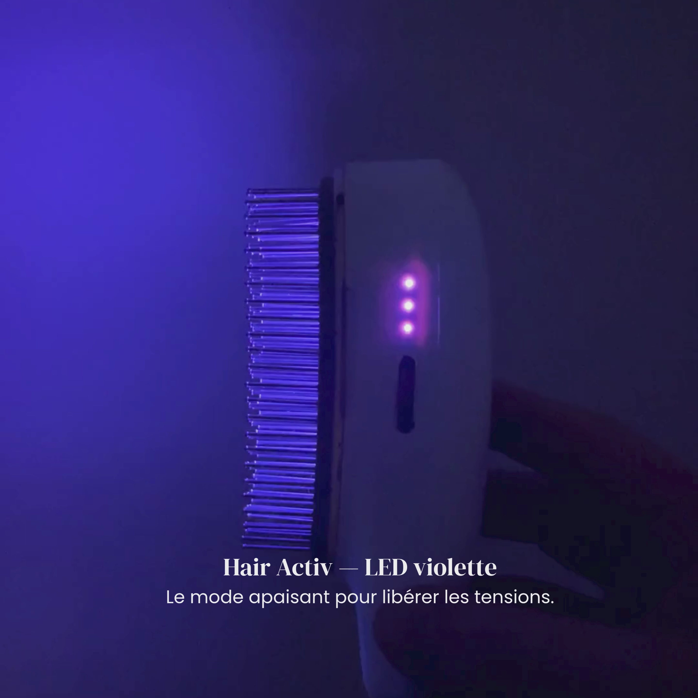 Embout Hair Activ OYYO PRO+ en mode LED violette — soin apaisant du cuir chevelu